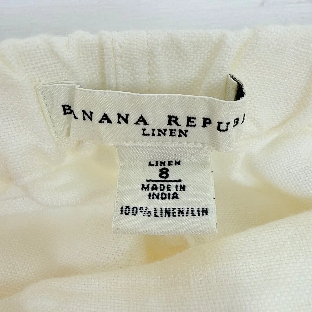 Banana Republic Linen Pants Size 8 Ivory Drawstring Cropped‎ Tie Ankle Beach